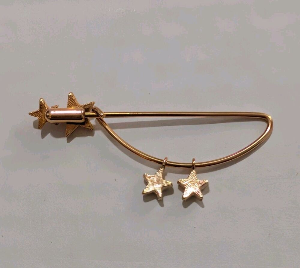 Vintage Celestial Star Kilt Pin Brooch Gold Tone Rhinestone Dangling 2" - Picture 4 of 5